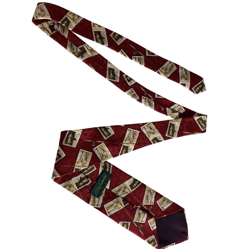 Bob Timberlake Mens Silk Tie Burgundy Fishing Rod Stamp Pattern Made in USA
